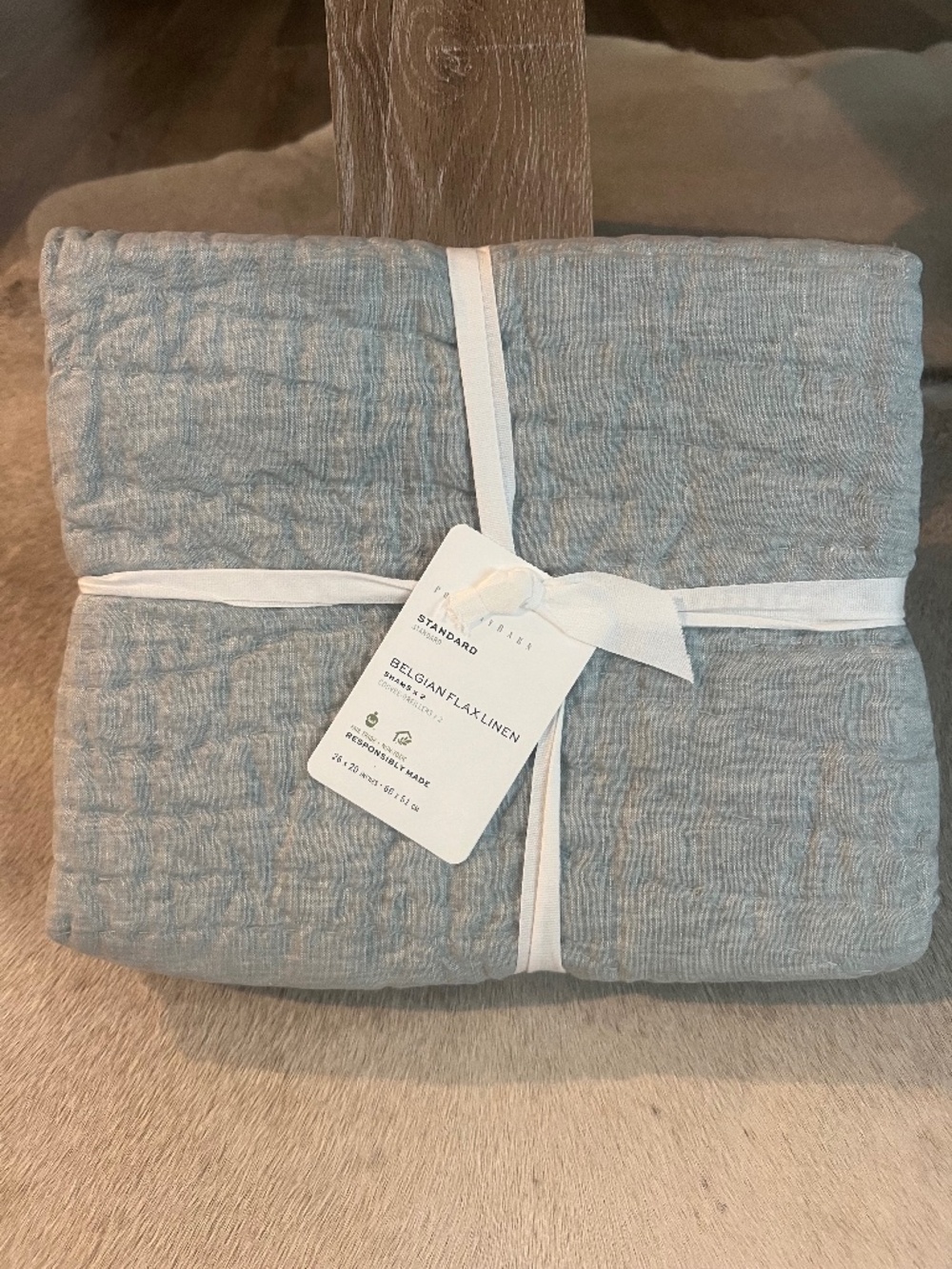 Pottery Barn Belgian Flax Linen Quilted Standard/Queen Shams Set of 2 NWT